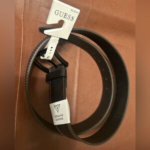 NWT XL 42/44 Guess Genuine Leather Black Belt with Red Contrast Stitching